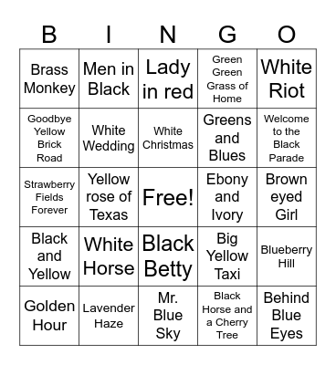 Colorful Songs Bingo Card