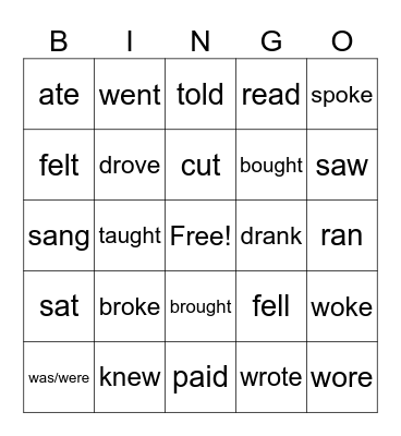 Irregular verbs Bingo Card
