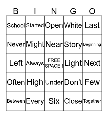 Sight Word Bingo!! Bingo Card