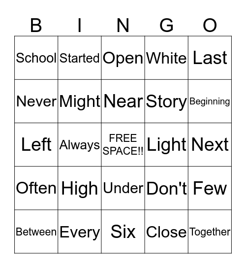Sight Word Bingo!! Bingo Card