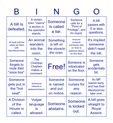Parliament Bingo Card