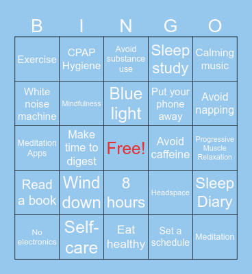 Sleep Hygiene Bingo Card