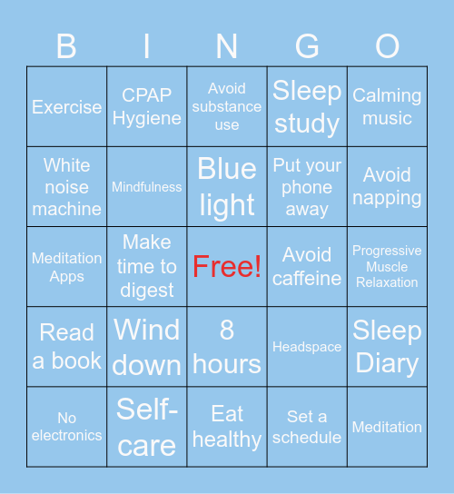 Sleep Hygiene Bingo Card