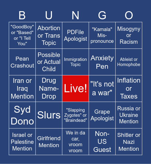 Pean Lives Bingo Card
