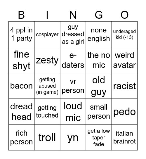 Neighbors bingo Card