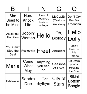 Showtunes Bingo Card