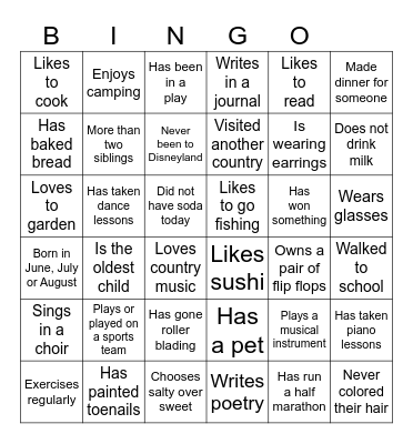 Get to Know You Bingo Card