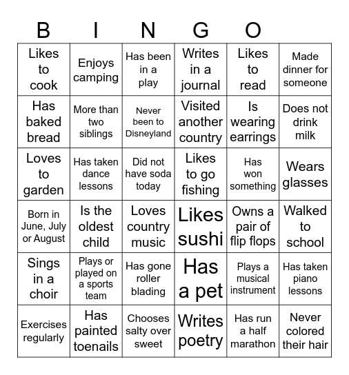 Get to Know You Bingo Card