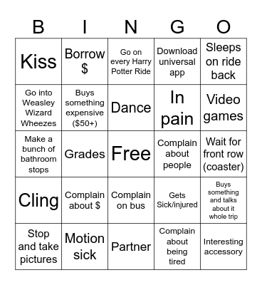 Grad Bash bingo Card