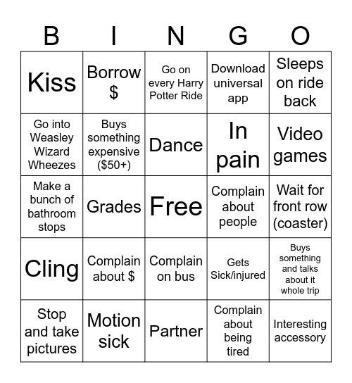 Grad Bash bingo Card