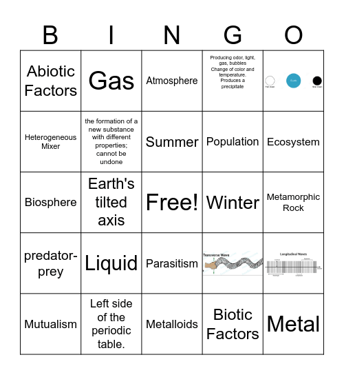 6th Grade Science Review Bingo Card