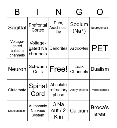 Neuro Bingo Card