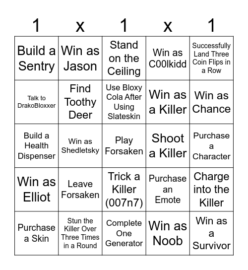 Forsaken Bingo Card