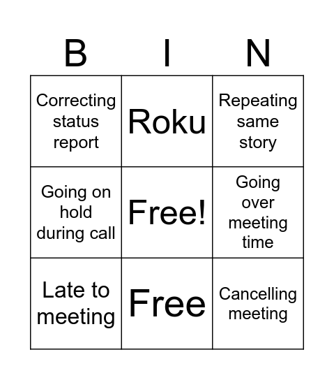 Roku Bingo Card