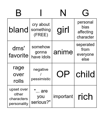 melon next rp Bingo Card