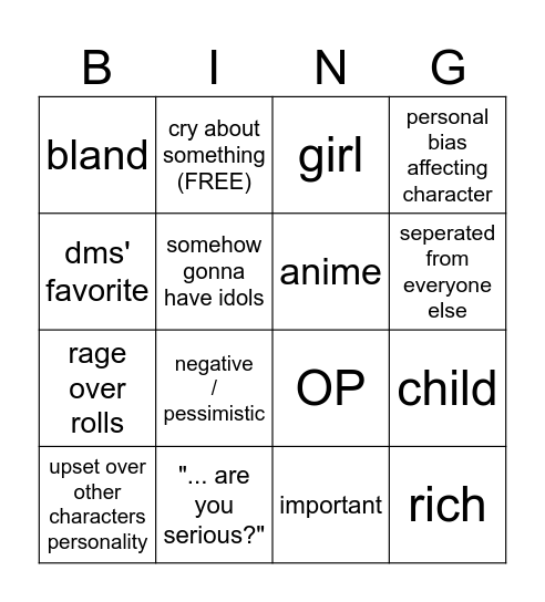 melon next rp Bingo Card