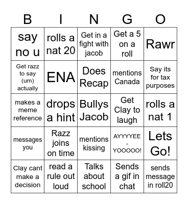 Razz n Clay Bingo Card