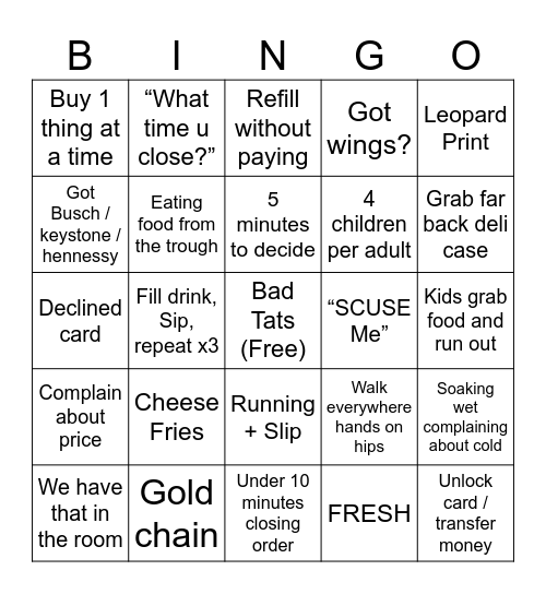 Moose Bingo Card