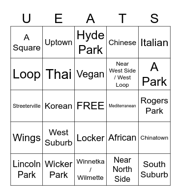 Uber Eats Driver + Sidekick Bingo - Chicago Bingo Card