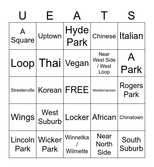 Uber Eats Driver + Sidekick Bingo - Chicago Bingo Card