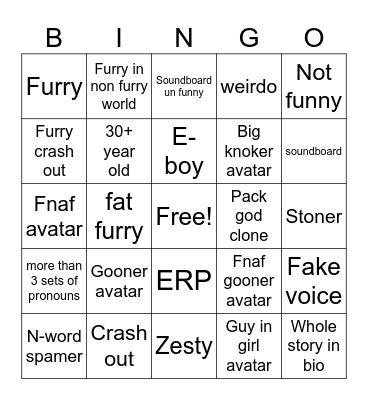 Vrchat bingo Card