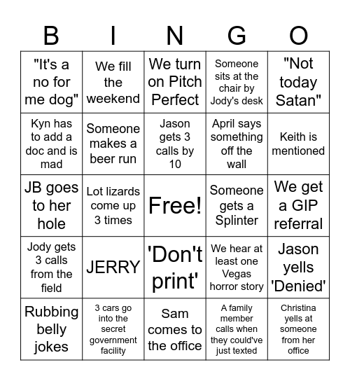 Office Bingo Card