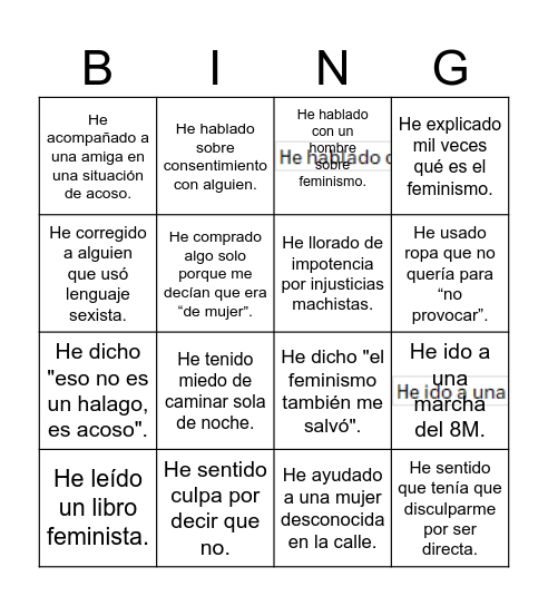 yo nunca nunca Bingo Card