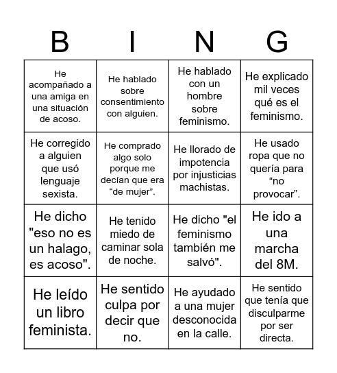 yo nunca nunca Bingo Card