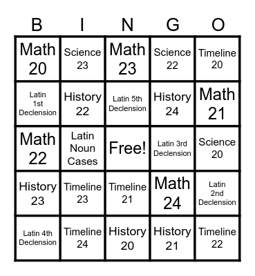 Foundations Review Bingo Card