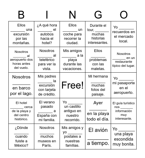 Las Vacaciones Bingo Card
