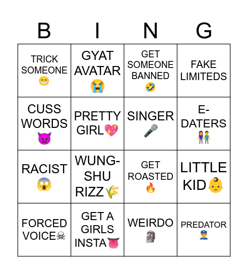 ROBLOX VC BINGO Card