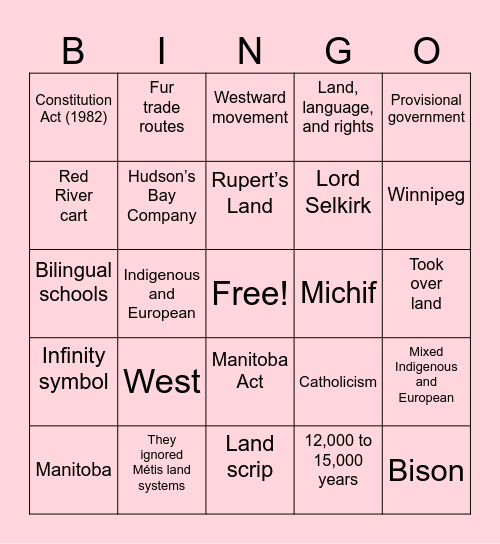 Metis Bingo Card
