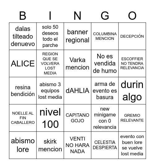 Bingo 5.6 humo Bingo Card