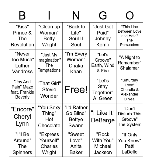 70s & 80s R&B Karaoke Bingo Card