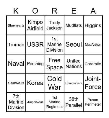 Battle of Inchon Bingo Card