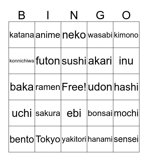 Japanese Culture Bingo Card