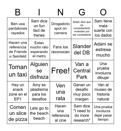 Jet Lag Bingo Card