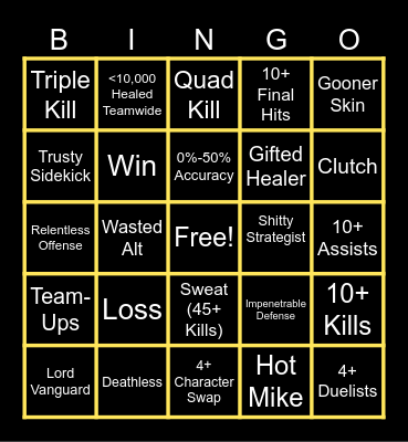 Marvel Rivals Bingo Card