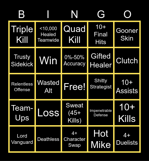 Marvel Rivals Bingo Card