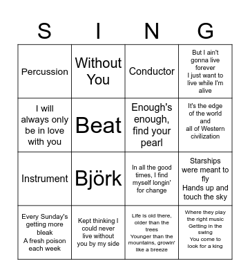 MUSIC MUSIC MUSIC Bingo Card