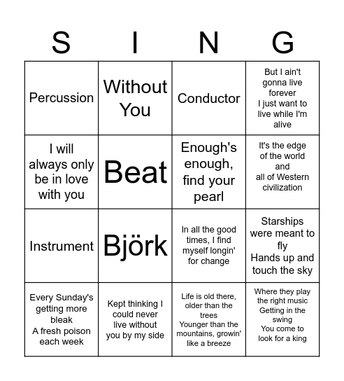 MUSIC MUSIC MUSIC Bingo Card