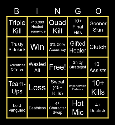 Marvel Rivals Bingo Card