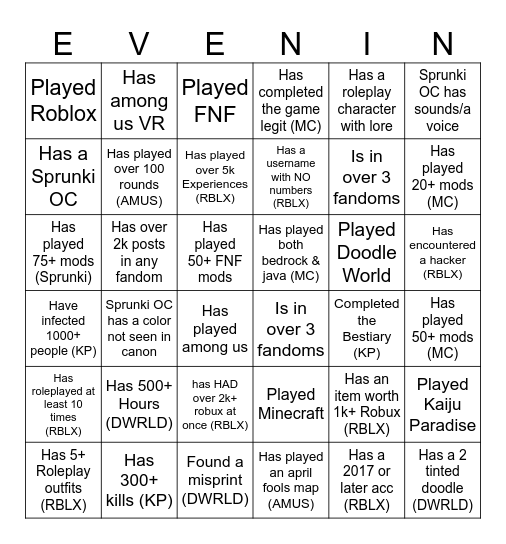 Untitled Bingo Card