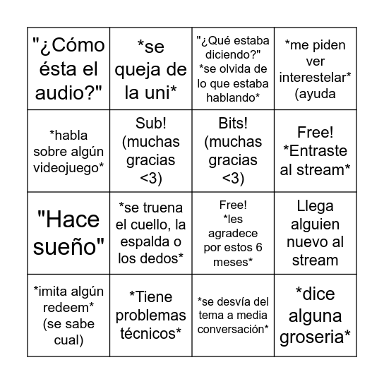 Gracias por los 6 meses <3 Bingo Card