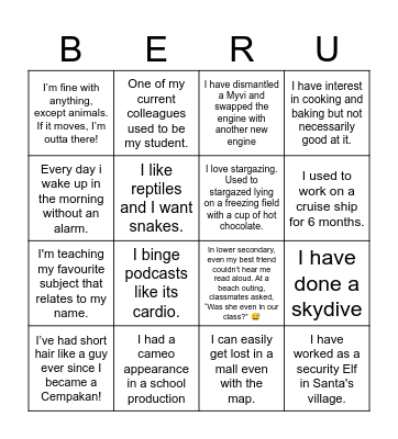Beruang-go! Bingo Card