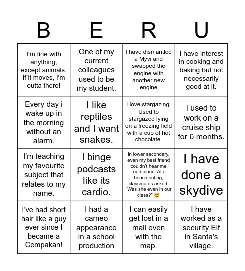 Beruang-go! Bingo Card