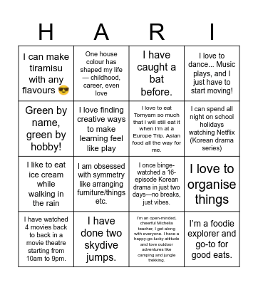Harimau-go! Bingo Card