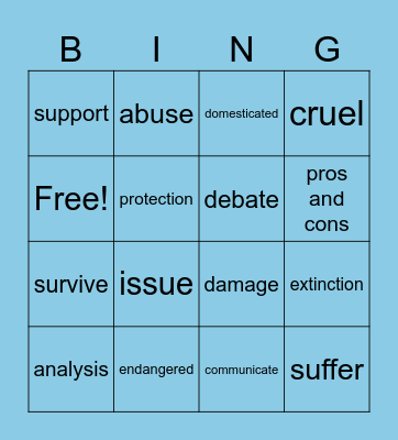 Animal Bingo Card