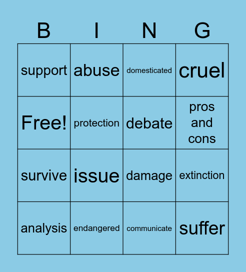 Animal Bingo Card