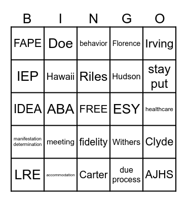 IDEA and the High Impact Laws of Special Education Bingo Card